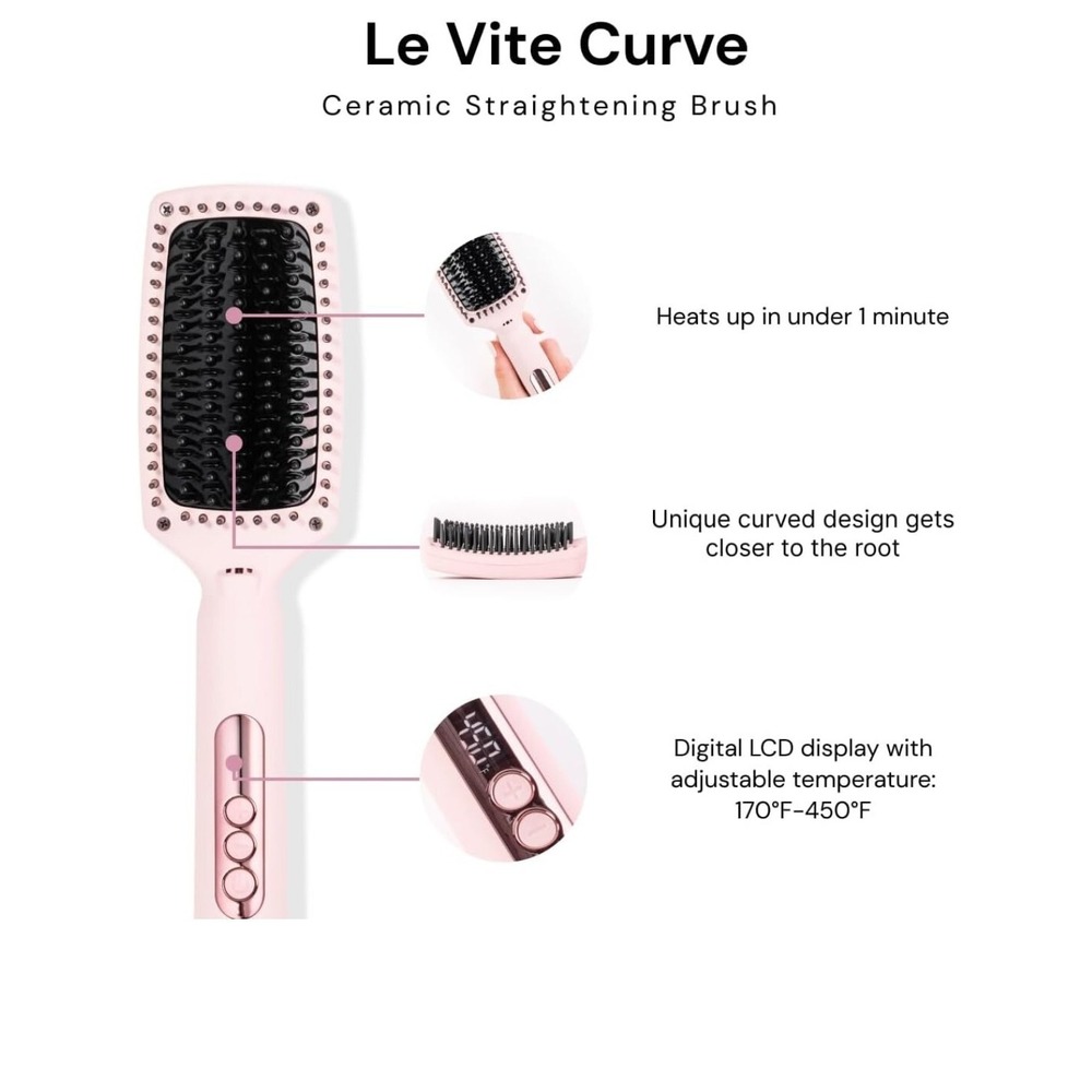 L'ANGE HAIR Le Vite Curve Ceramic Straightening Brush | Heated Straightener  New